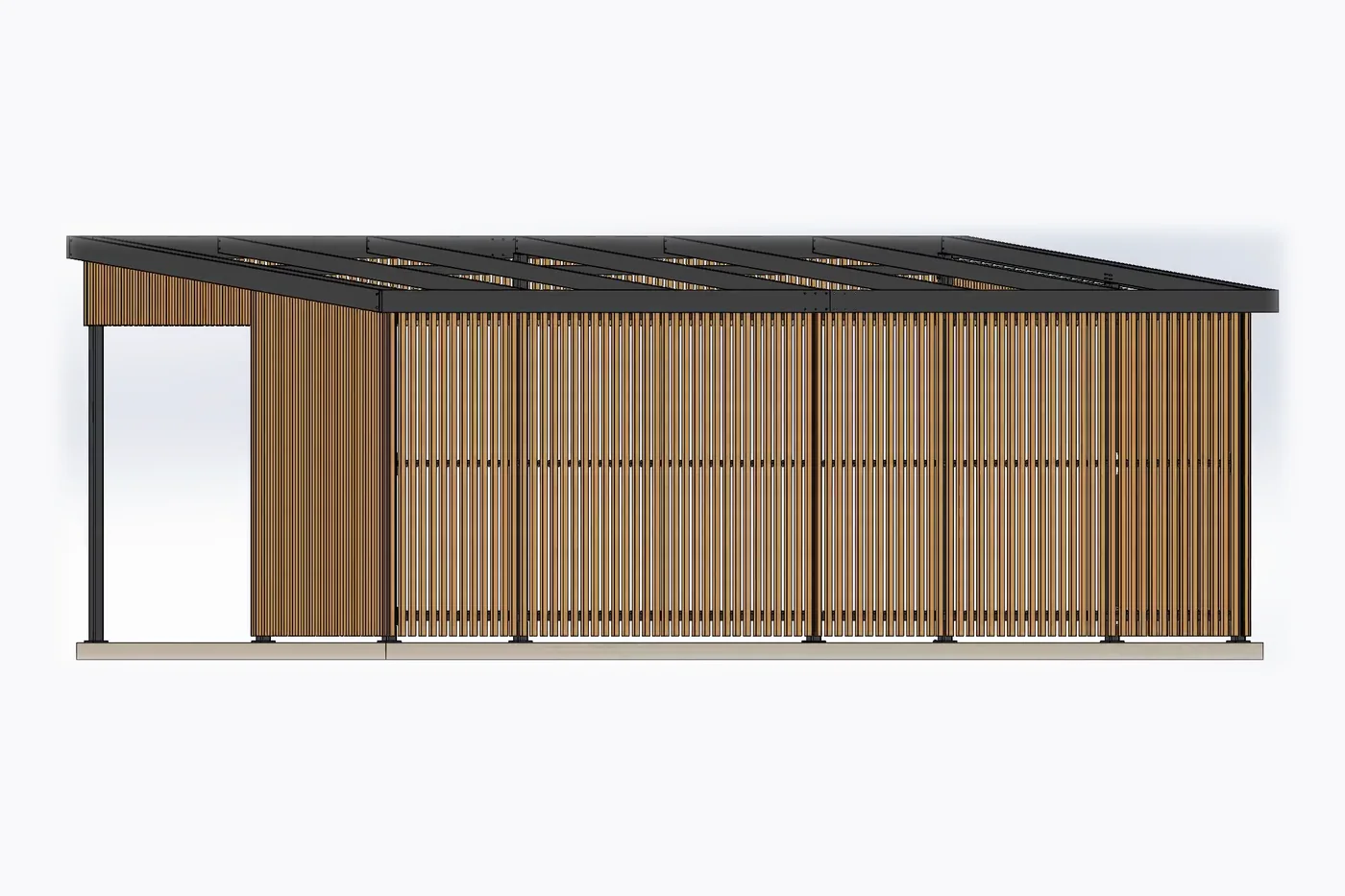 3D model of a custom shelter, drawn in-house before anything is cut